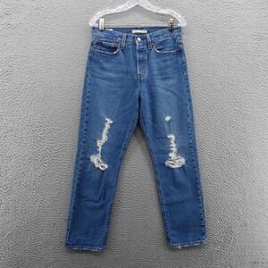 Levis Wedgie Straight Jeans W28 L28 Blue Women Distressed High Rise Cotton‎